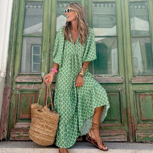 Robe décontractée femme grande taille col V - LuxeStyle