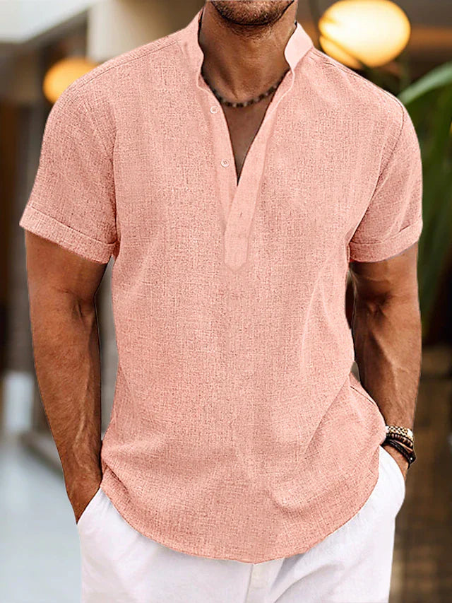 Chemise Homme Été Légère avec Col Henley et Manches Courtes - LuxeStyle