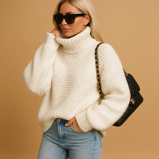 Pull en Maille Épaisse pour Femme – Col Roulé Décontracté et Chic - LuxeStyle