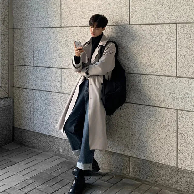 Manteau Long Homme Élégant avec Ceinture Réglable | Parfait pour Automne et Hiver