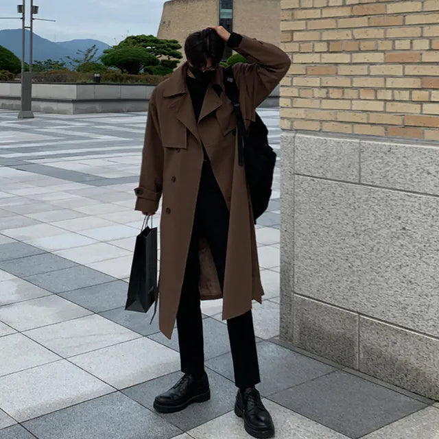 Manteau Long Homme Élégant avec Ceinture Réglable | Parfait pour Automne et Hiver