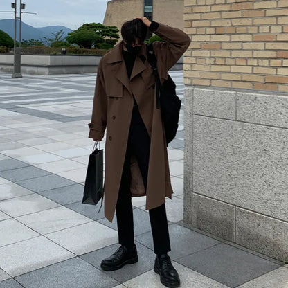 Manteau Long Homme Élégant avec Ceinture Réglable | Parfait pour Automne et Hiver