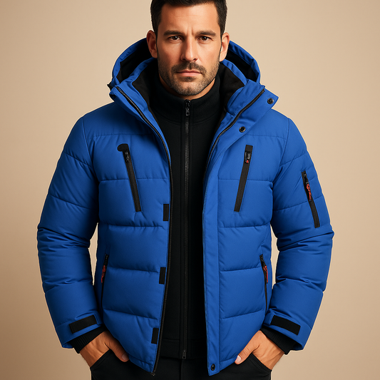 Veste hivernale épaisse bleu marine homme capuchon - LuxeStyle