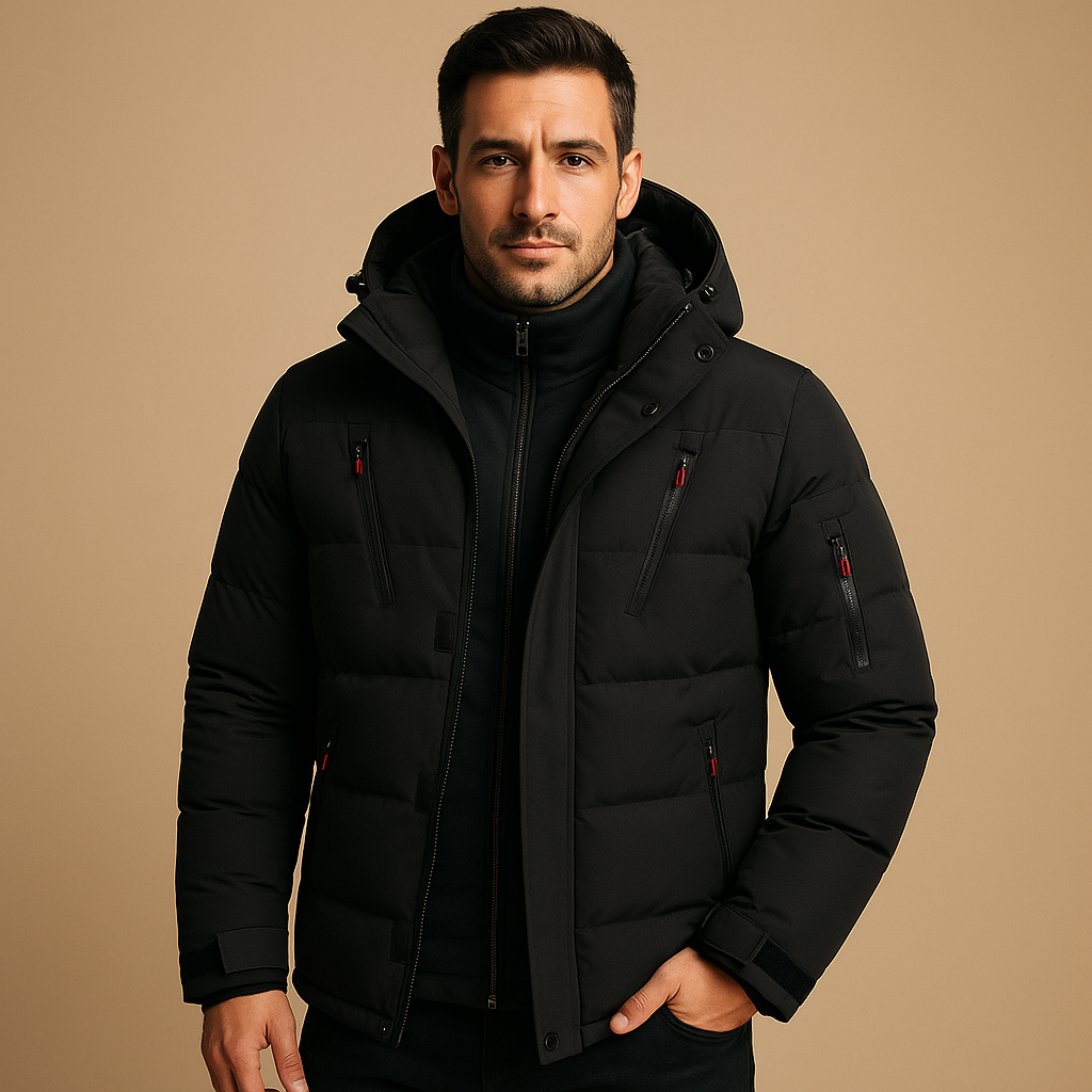 Veste hivernale épaisse bleu marine homme capuchon