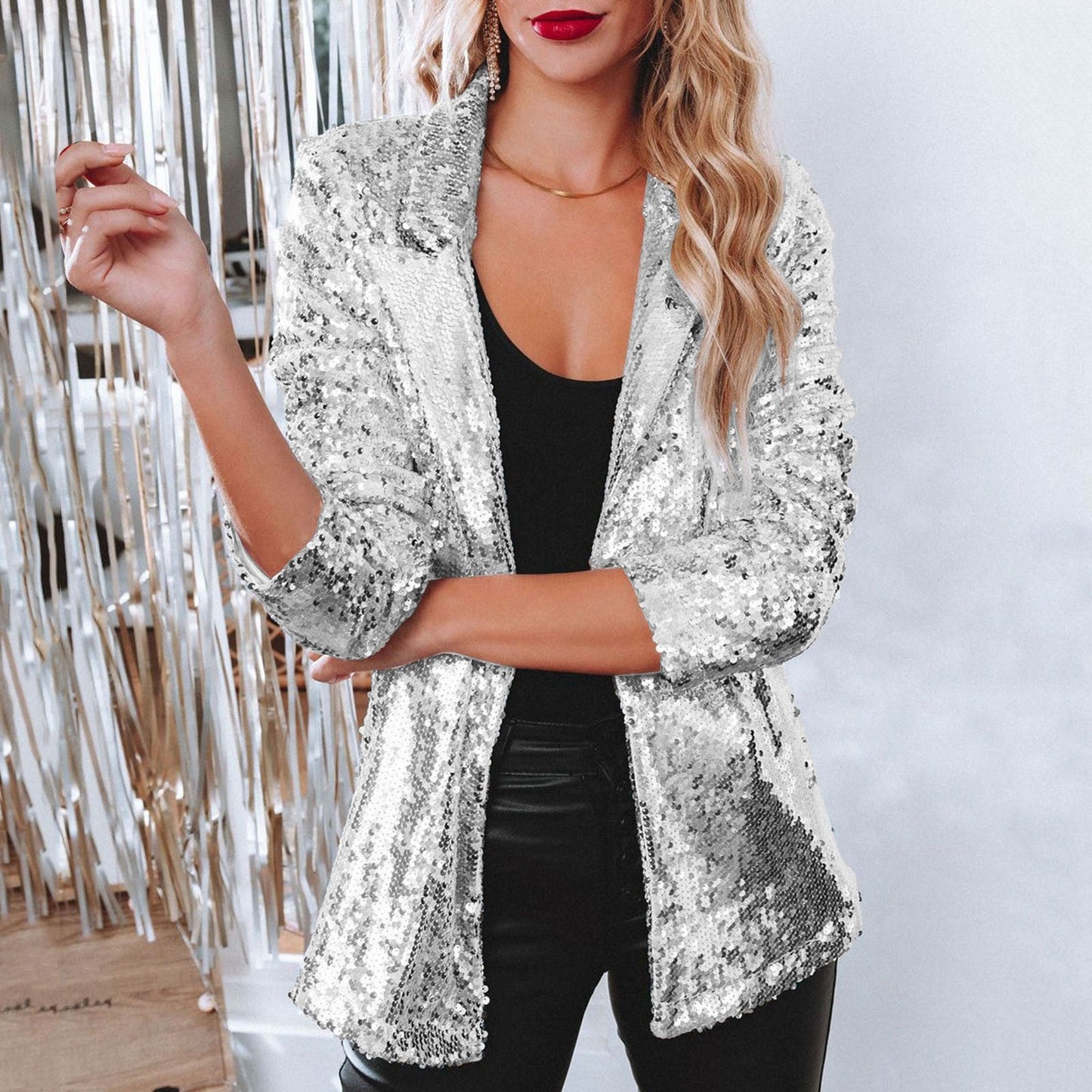 Blazer Élégant à Paillettes Glamour Femme