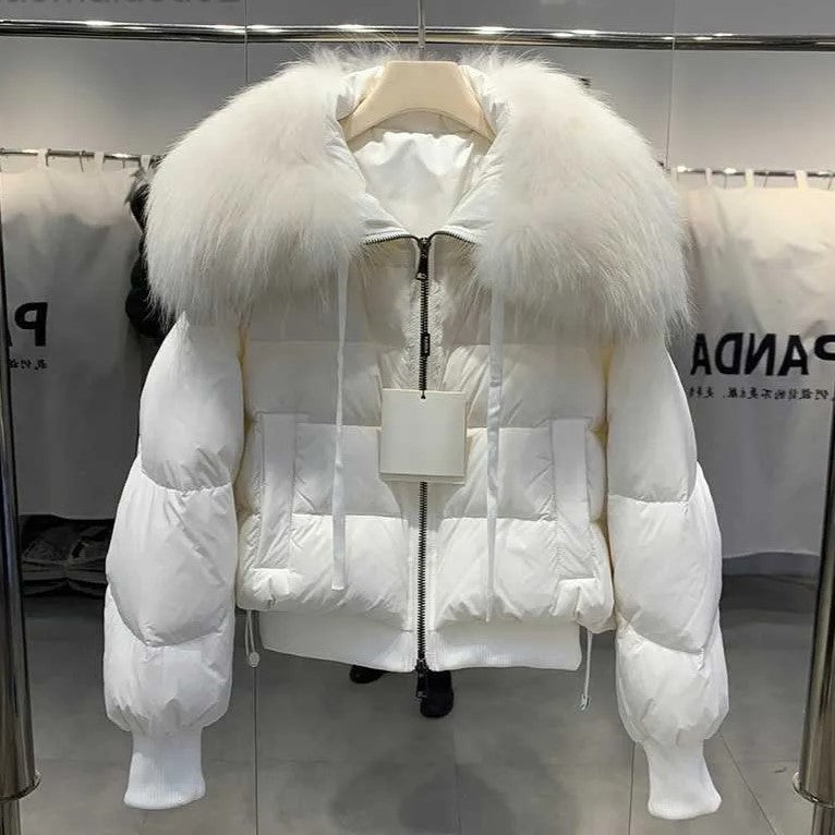 Parka Hiver Femme au Col en Fourrure Synthétique avec Fermeture Éclair