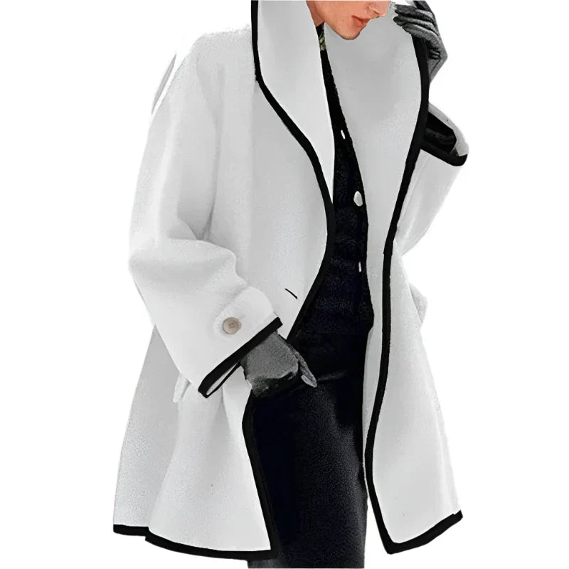 Manteau Femme Blanc Ivoire à Contraste Chic avec Fermeture Boutons - LuxeStyle