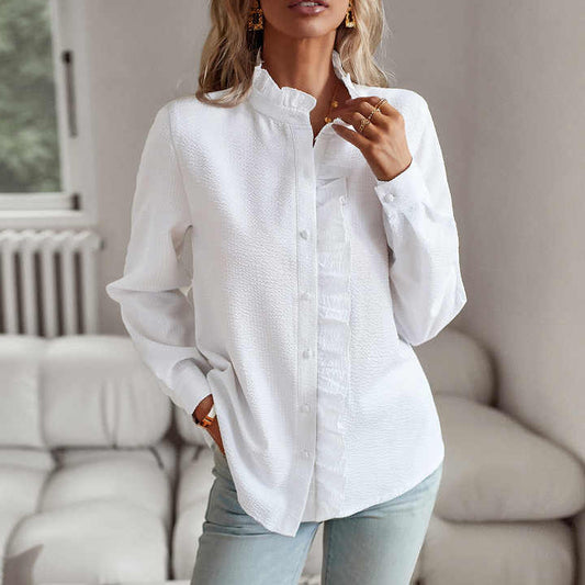 Chemisier femme élégant manches longues blanc pur - LuxeStyle