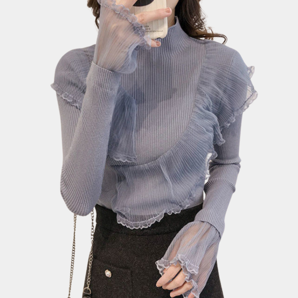 KATRESA - Pullover Stylisé à Volants en Dentelle pour Femmes