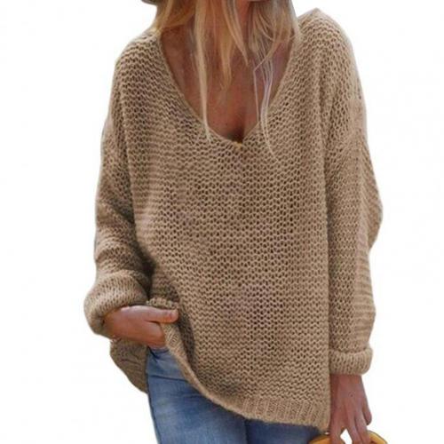 Pull Femme Gris Col V Manches Longues