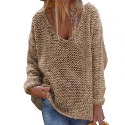 Pull Femme Gris Col V Manches Longues