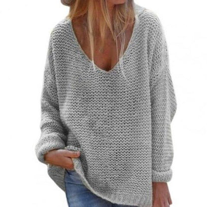 Pull Femme Gris Col V Manches Longues