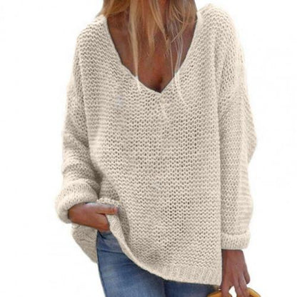 Pull Femme Gris Col V Manches Longues