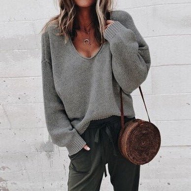 Pull Femme Col V Gris Cachemire - LuxeStyle