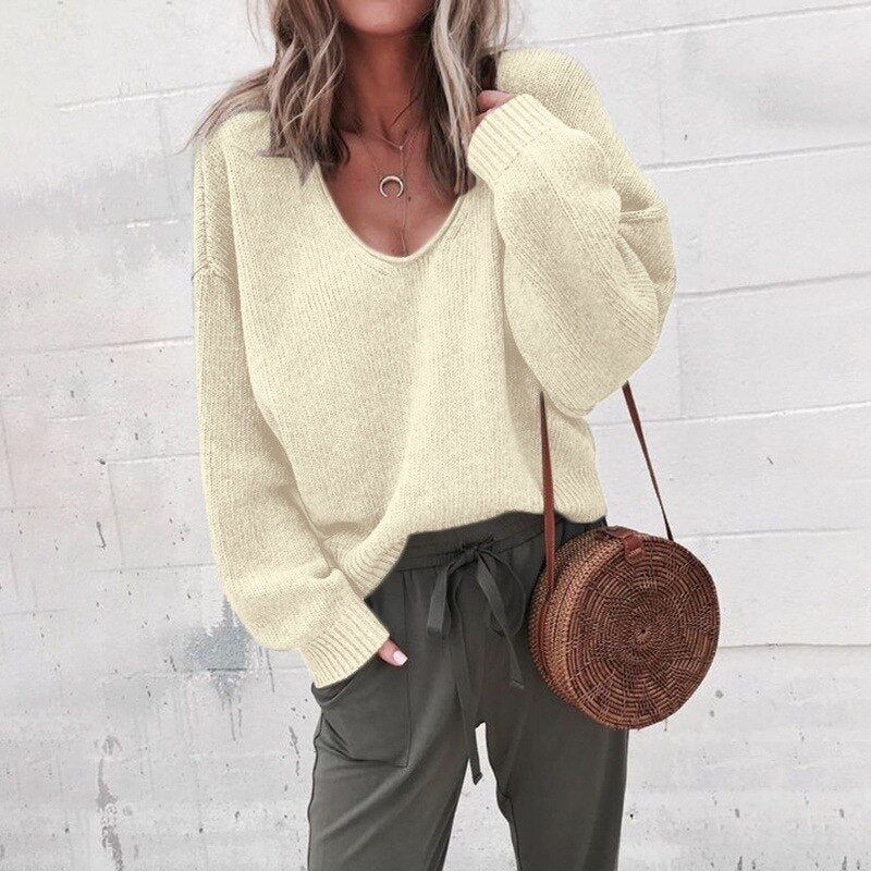 Pull Femme Col V Gris Cachemire