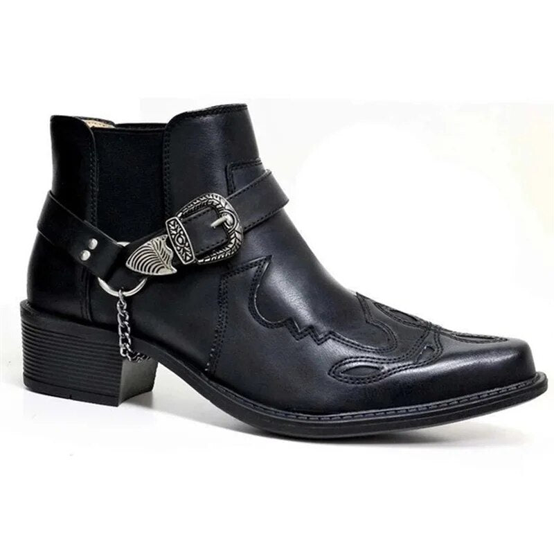 Bottes moto cowboy avec boucle et look rebelle - LuxeStyle