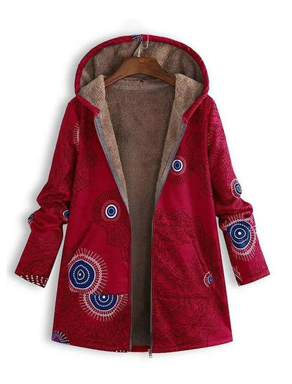 Manteau Femme Hivernal Chic - Parka Doublé avec Capuche et Imprimé Géométrique