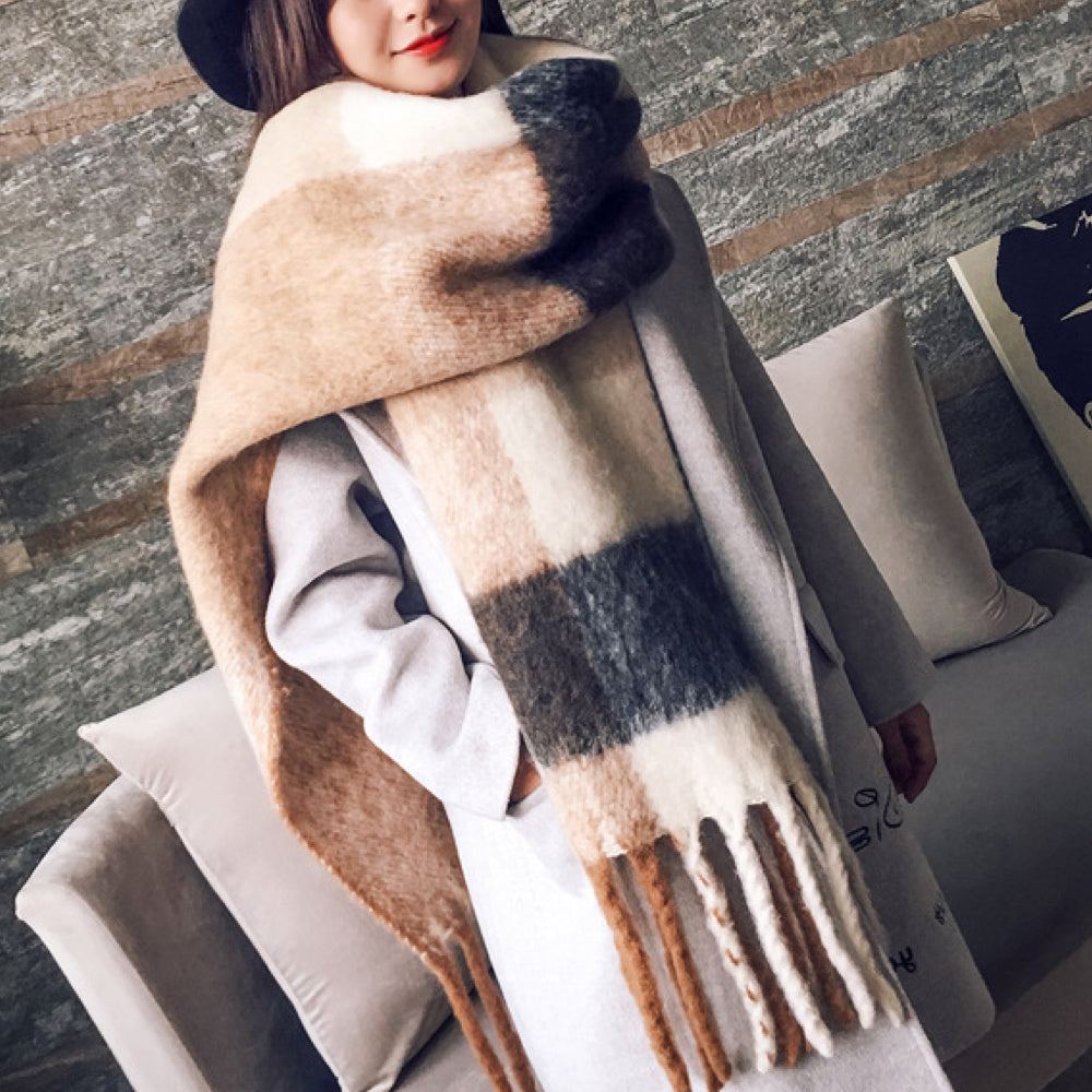 Écharpe en Laine aux Carreaux Colorés pour Femme Hiver - LuxeStyle