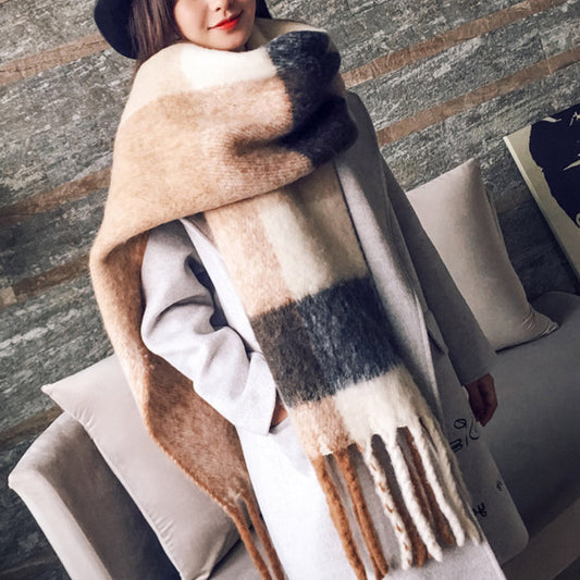 Écharpe en Laine aux Carreaux Colorés pour Femme Hiver - LuxeStyle