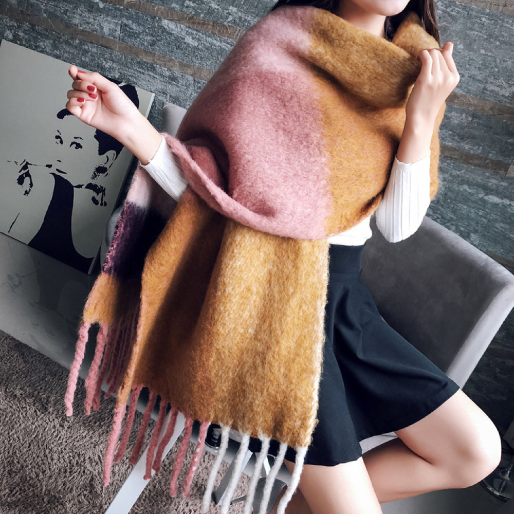 Écharpe en Laine aux Carreaux Colorés pour Femme Hiver