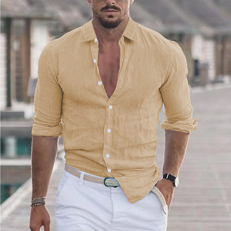 Chemise Homme Olive Décontractée Manches Longues