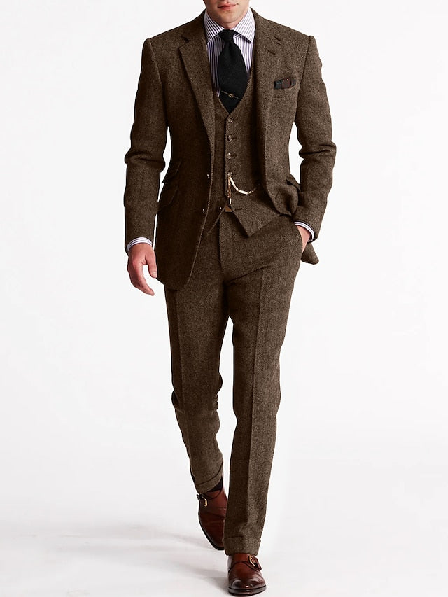 Costume Homme Classique Brun Trois Pièces
