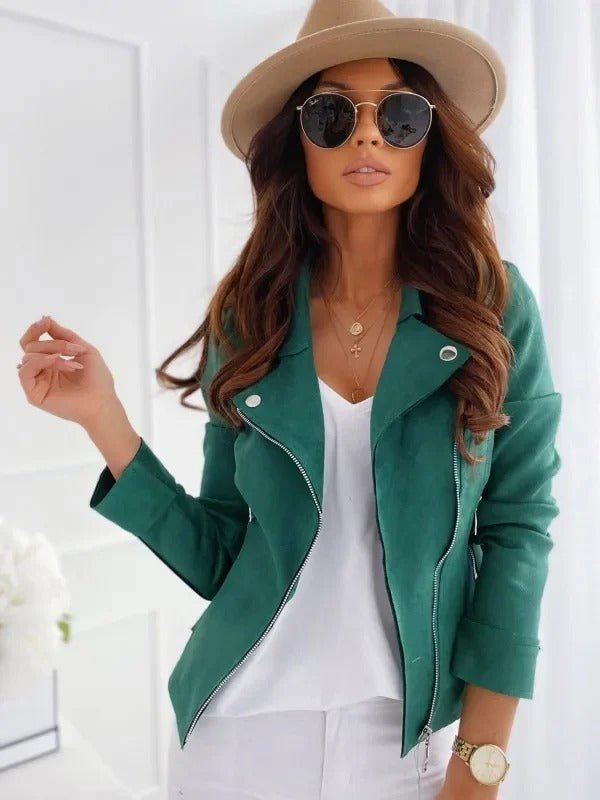 Blouson femme cuir bleu nuit avec fermeture rapide
