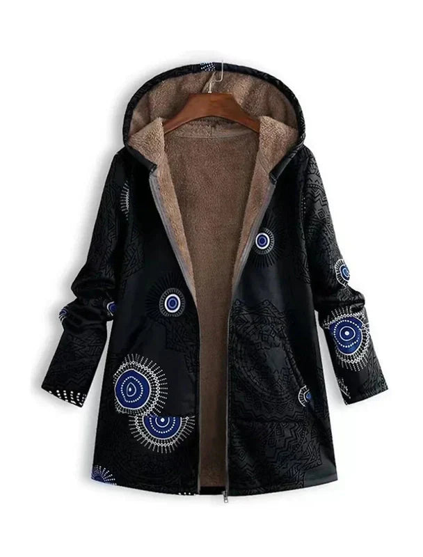 Manteau Femme Hivernal Chic - Parka Doublé avec Capuche et Imprimé Géométrique