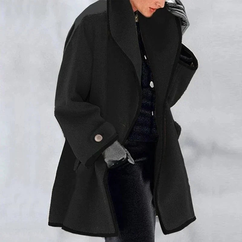 Manteau Femme Blanc Ivoire à Contraste Chic avec Fermeture Boutons